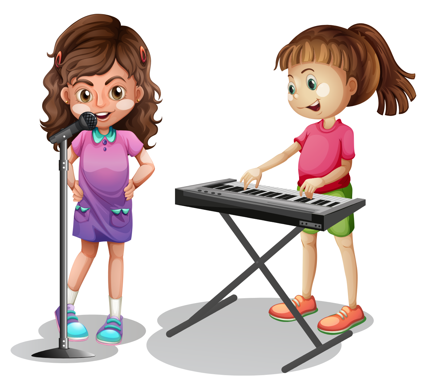 two young girls playing piano and singing